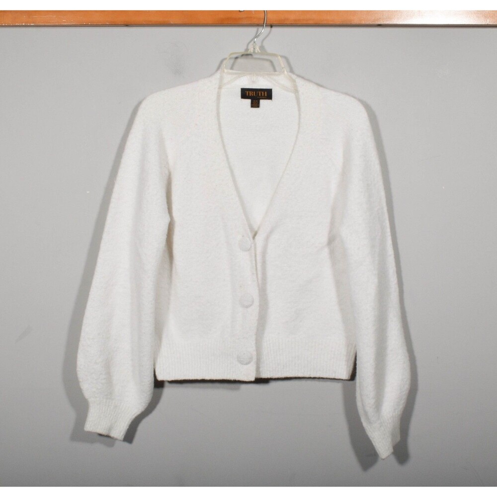 Truth by Republic White Fuzzy Cropped Oversized Cardigan Sweater Sz M
